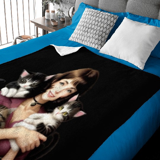 Pretty Cat Lady with Cute Kittens Baby Blankets