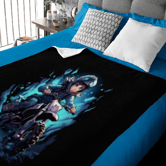 Dirt Bike Anime Girl Ice Racing Motorcycle Ice Baby Blankets