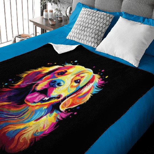 Watercolor Colorful Golden Retriever Baby Blankets