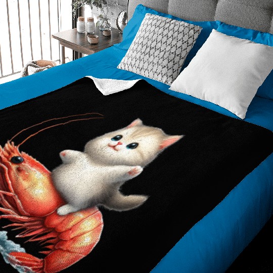 Cat rides on shrimp Baby Blankets