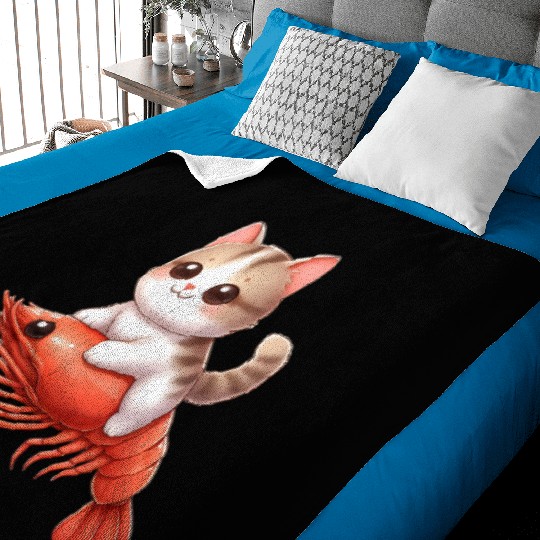 Cat rides on shrimp Baby Blankets