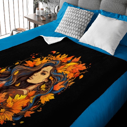 Autumn Woman Nature Leaves Season Baby Blankets