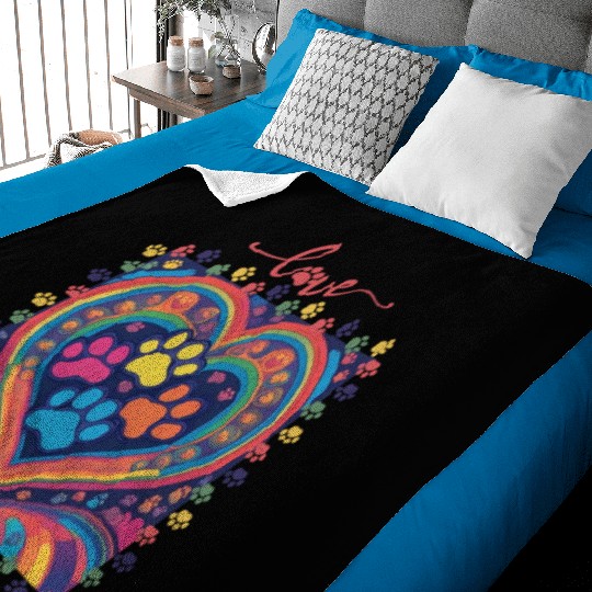 Rainbow Heart Love paw prints Baby Blankets