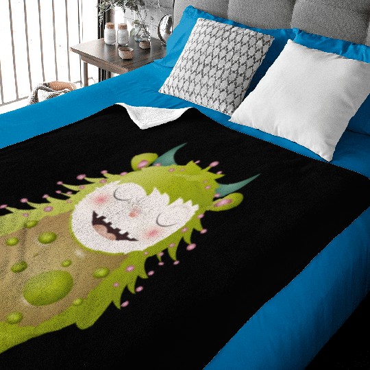 cute green monster with horns Baby Blankets