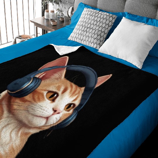 Music Lover Cat V II on Unisex Poly Cotton Baby Blankets