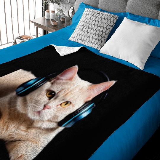 Music Lover Cat V II on Unisex Poly Cotton Baby Blankets