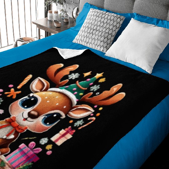 Cute Reindeer Merry Christmas Gift Happy Holidays Baby Blankets