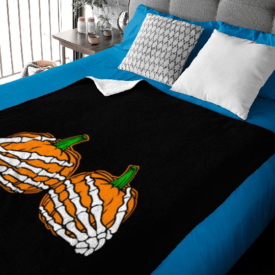 Halloween Skeleton Hands On Chest Pumpkin Boobs Baby Blankets