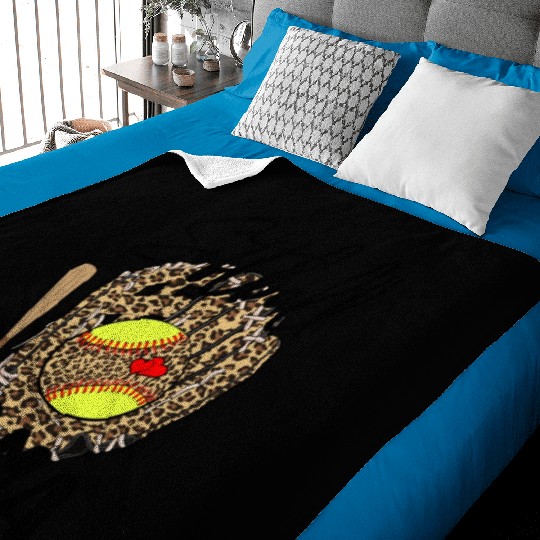 Softball Nana Leopard Game Day Softball Lover Baby Blankets