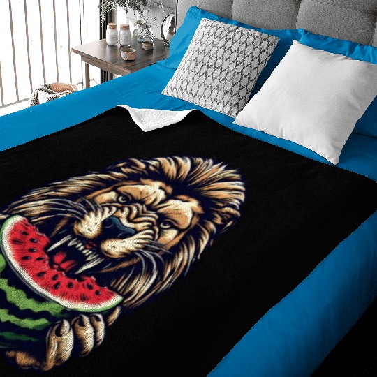 Lion enjoys watermelon Baby Blankets