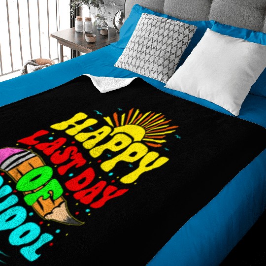 Happy Last Day Of School Teacher Students Groovy Baby Blankets