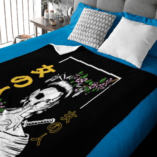 Japanese Samurai Floral Warrior Flower Woman Baby Blankets