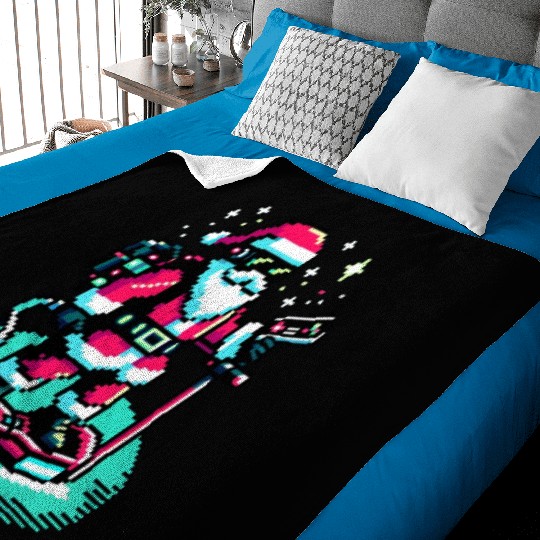 Witty 8-Bit Cyberpunk Santa Baby Blankets