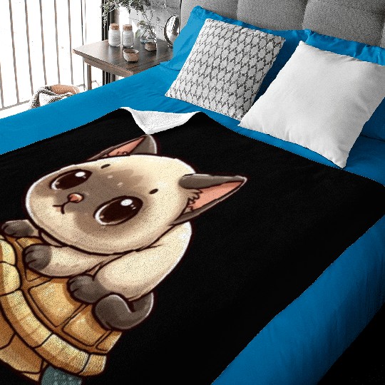 Siamese cat rides turtle Baby Blankets