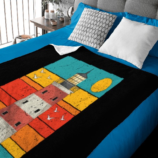 Retro full moon sea gift lighthouse Baby Blankets