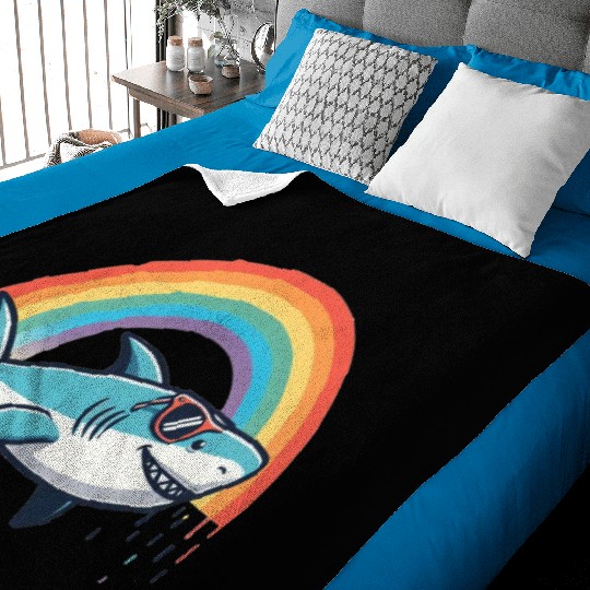 Shark on the Rainbow Baby Blankets