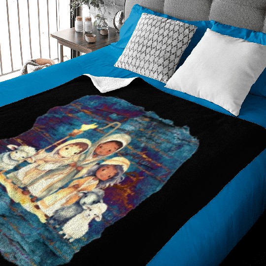 Christmas Nativity Scene Shepherds and Sheep Baby Blankets
