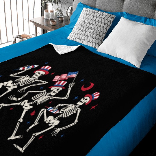 Three USA Skeleton Patriots Dancing with US Flag Baby Blankets