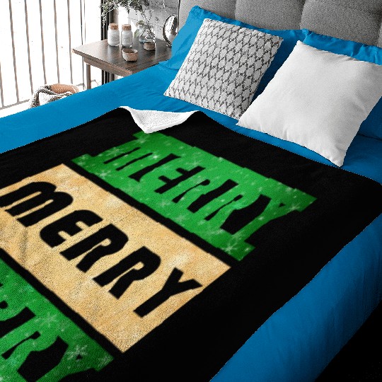 Merry Merry Merry Green and Gold Baby Blankets