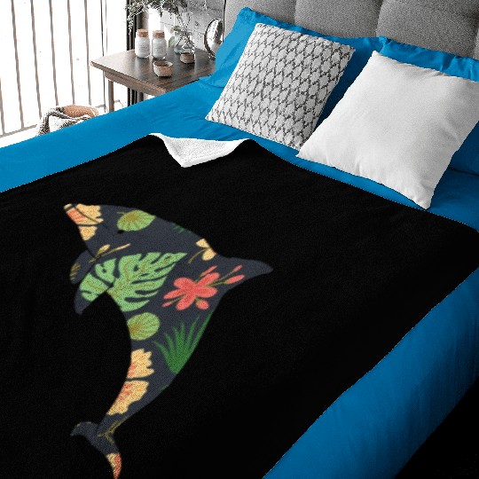 Dolphin Tropical Flower Floral Baby Blankets