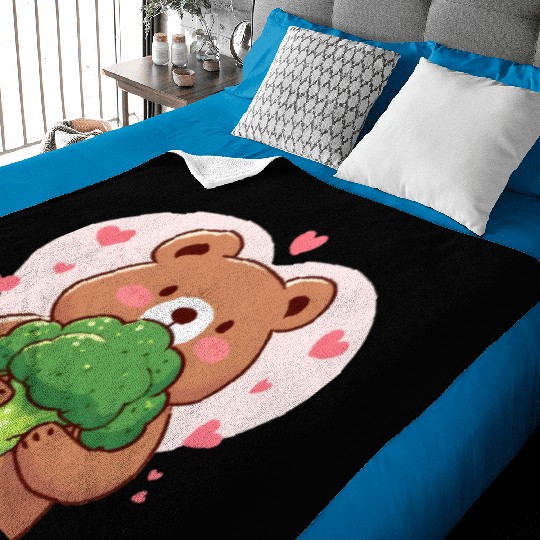 Bear in love hugs huge broccoli Baby Blankets