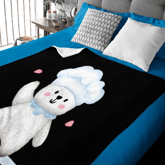 White Happy Chef Bear Baby Blankets