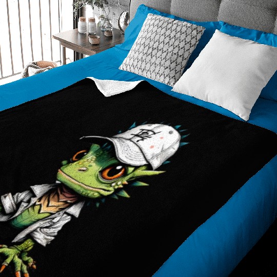 Cute lizard with cap Baby Blankets