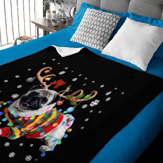Funny Pug Dog Christmas Reindeer Christmas Lights Baby Blankets