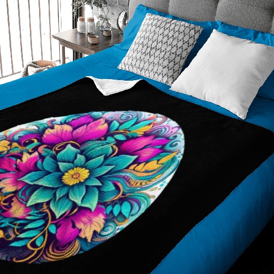 Botanical Neon Floral Circle Design Baby Blankets