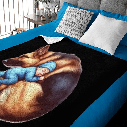 Sleeping Baby and German Shepherd Design Baby Blankets