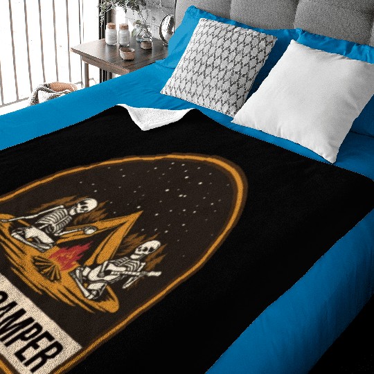 Happy Camper Skeleton Campfire Tent Baby Blankets