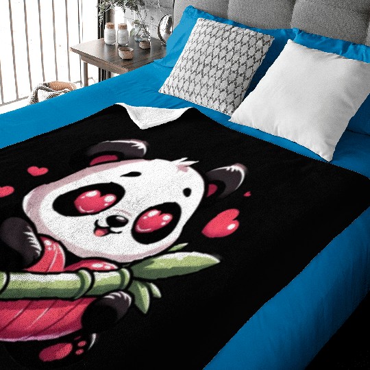 Panda Heart Eye Patches Valentine's Day Bamboo Baby Blankets