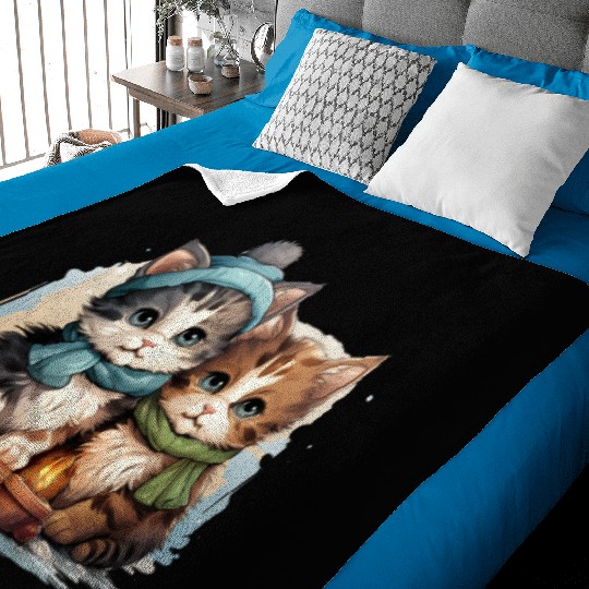 chubby kittens in Christmas stockings hanging Baby Blankets