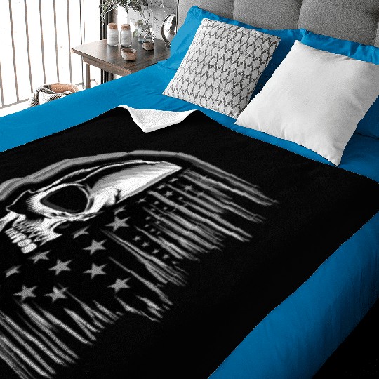 Skull on US Flag Baby Blankets