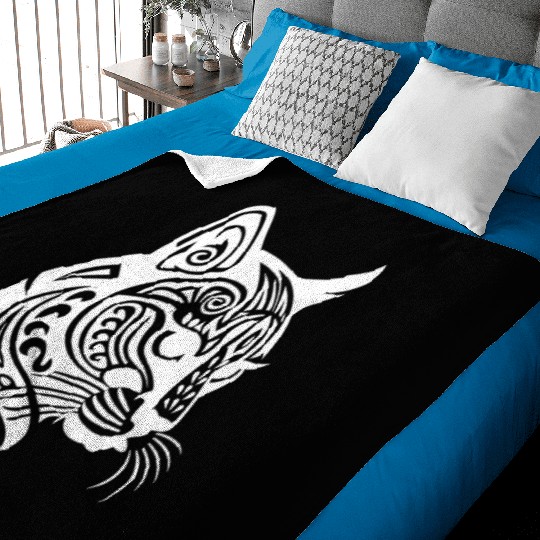 Cat Tattoo Artistry Unleashed in White Baby Blankets