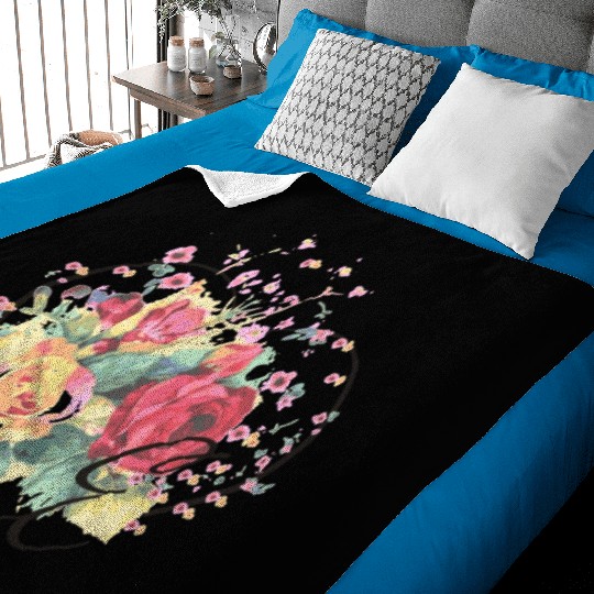 Letter E Monogram Floral Roses Heart Baby Blankets