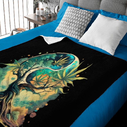 Tree Of Life Yin Yang Water Color Baby Blankets