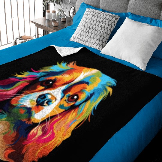 Watercolor Colorful Cavalier King Charles Spaniel Baby Blankets