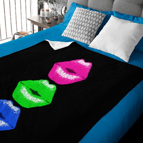 3 Kissing Lips Neon Colors Baby Blankets