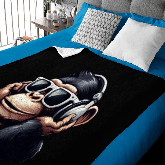 Chimpanzee with sunglasses and headphones Baby Blankets