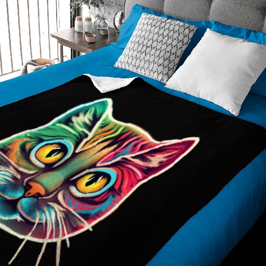 cat face neon design Baby Blankets