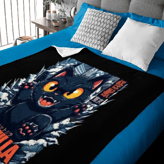 Kaiju Catzilla in Japan Tokyo Baby Blankets