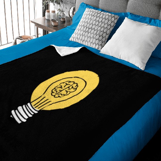 Lamp Bulb Brain Idea Yellow - Creative Spark Baby Blankets
