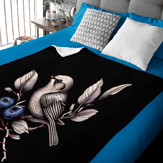 Bird on a Blueberry Branch Baby Blankets