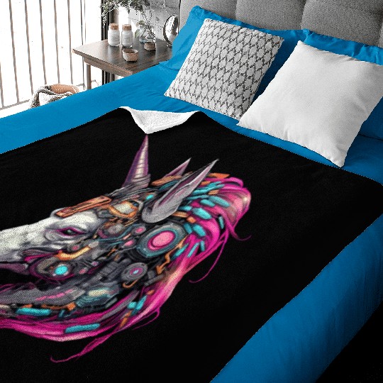 Cool Unicorn Cyborg Robot - Unique Portrait Design Baby Blankets