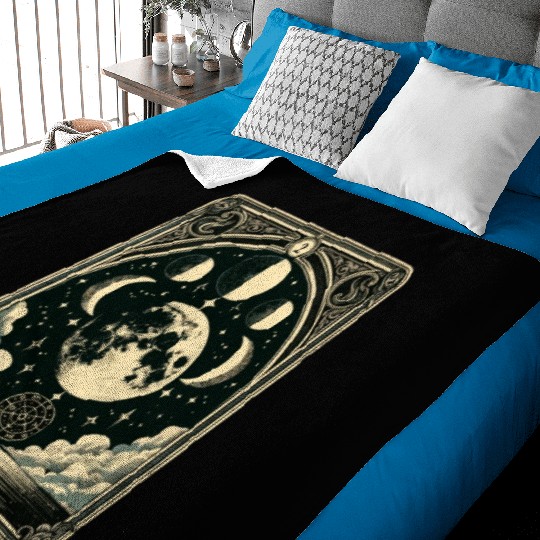 Tarot Card Vintage Moon Phase Astrology Tarot Baby Blankets