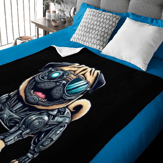 Pug Cyborg - Bionic Robot Dog Baby Blankets
