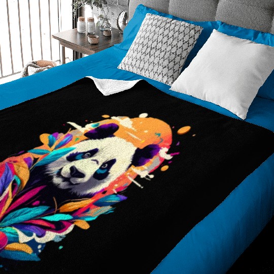 Giant Panda Colourful - Cute Panda Bear Bamboo Baby Blankets
