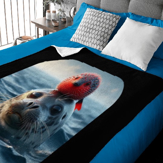 Seal and pufferfish friends from the ocean Baby Blankets
