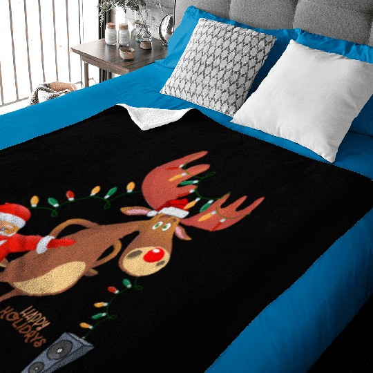 Christmas Lights Dabbing Santa Dancing Rudolph Baby Blankets